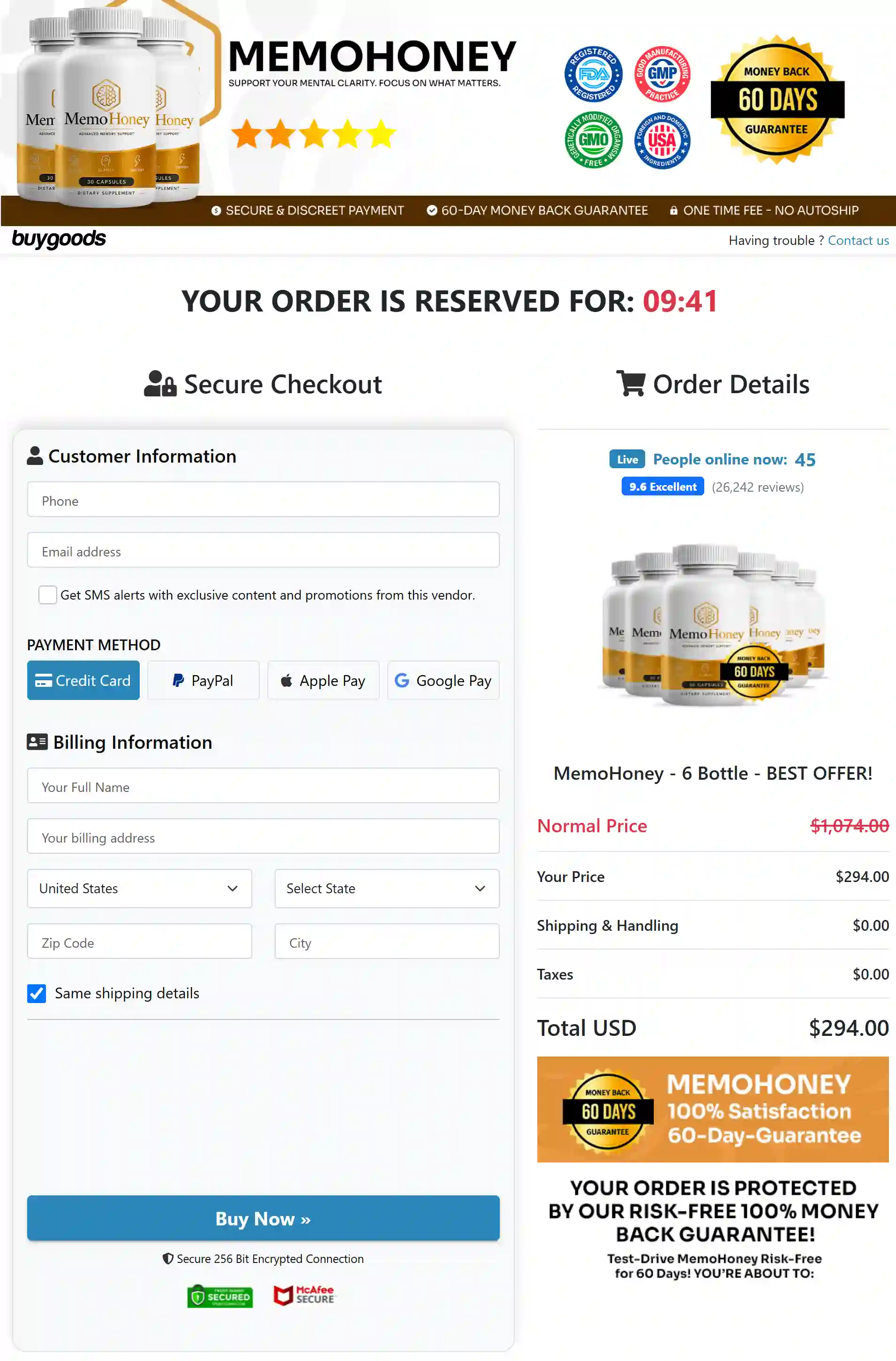 MemoHoney Checkout Page